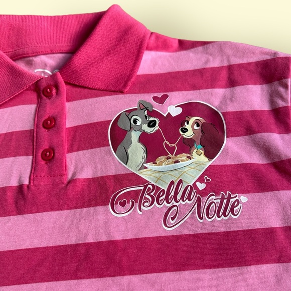 Like New Disney Lady And The Tramp Girls Pink Striped Crop Polo Shirt Size 6/7 - Picture 5 of 7